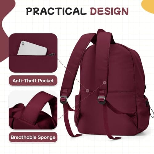 HYC00 School Backpack Womens Secondary Causal Travel High School Bags for Teenage Girls Boys 14 Inch Laptop Backpack Rucksack Bag for Women College Bags Water Resistant Bookbag Work Back Pack,A5-Red — view 3
