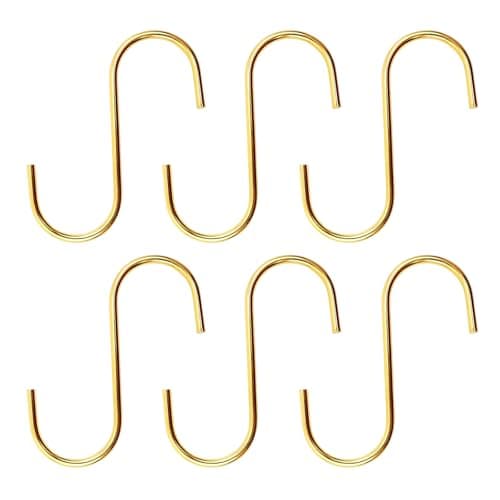 ZenithSYH Gorise Gold S Hooks (6 Pack) - Heavy-Duty Space Savers for Indoor & Outdoor Use, Rust-Resistant Carbon Steel Hooks for Hanging Kitchen Utensils, Towels, and Tools