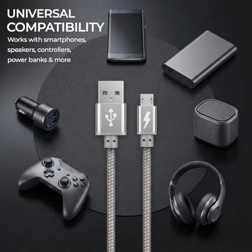 iSOUL Micro USB Cable, Silver 10cm Android Charger Cable 2.4A Nylon Braided Fast Charging Cables for PS4, Samsung Galaxy S7 S6 S5 J7 J5 J6 J3, Note, LG, Nexus, Nokia, Xbox, HTC,Sony, Kindle Fire — view 4