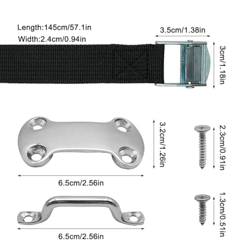 Cooler Tie Down Kit, 14 Pcs, 1"x 56"(4.7 ft) Battery Tie Down Strap with Stainless Steel Cam Buckle, Bracket and SS Screws, Fixed Straps for YETI and RTIC Coolers to Boats Luggage Belt Cars Truck Bed — view 2