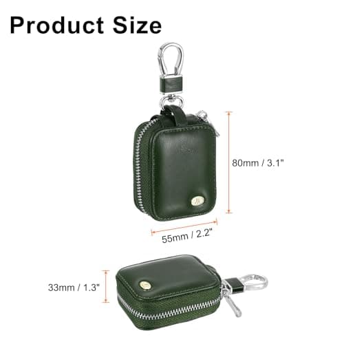 sourcing map Earbuds Cases, Earphone Case Holder, PU Leather Ear Buds Case Zipper Organizer Small with Mesh Pocket for USB Cable, Wireless Wired Earphones, Green — view 2