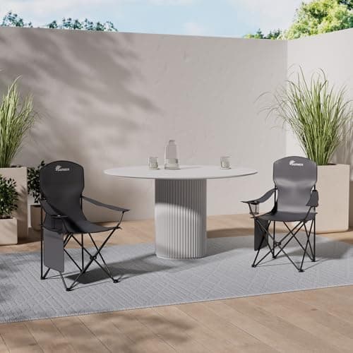 SUNMER Folding Camping Chairs - Set of 2, Extra-Wide Lightweight Outdoor Chairs with Armrests, Cup Holder and Side Pocket - 120kg Capacity per Chair - Professional Travel & Garden Seating - Dark Grey — view 2