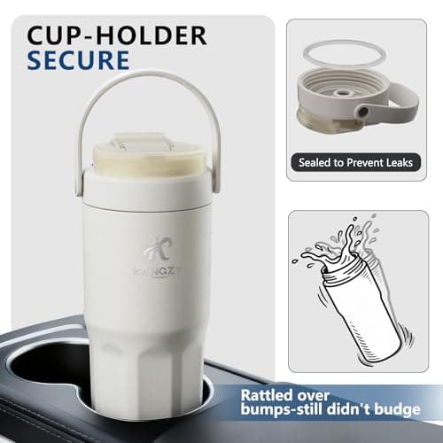 KANGZY Coffee Cup Travel Mug 600ml – Stainless Steel Insulated Water Bottle, 2-in-1 Lid, Vacuum Thermal Cup, Leak-Proof Design, Keeps Drinks Hot 8H+ / Cold 24H – Work, Travel & Car (Cream White) — view 6