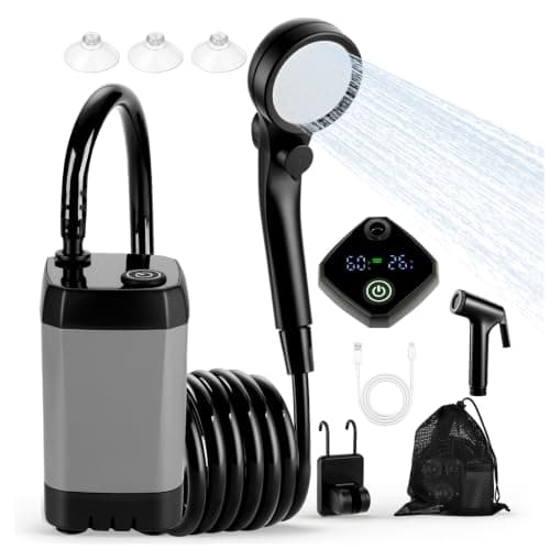 Portable Shower for Camping, Rechargeable Camp Shower Pump (6000mAh-IPX7 Waterproof) with Shower Head, Spray Nozzle 6.7ft Hose & Hook, Outdoor Camping Shower Gear for Travel, RV, Pet Bath, Car Washing