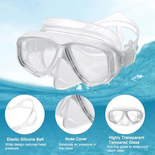 PATIKIL Swim Goggles with Nose Cover, Silicone Scuba Diving Mask Anti-Fog Snorkel Dive Goggles Snorkeling Dive Mask Gear for Youth Junior Adult Scuba Diving, White — view 4