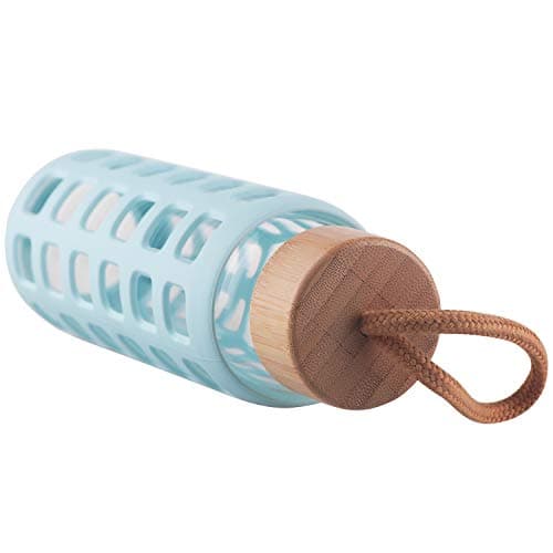 Cleesmil Sports Glass Water Bottle with Silicone Sleeve with Bamboo Lid BPA Free 360 ml (Light Blue) — view 4
