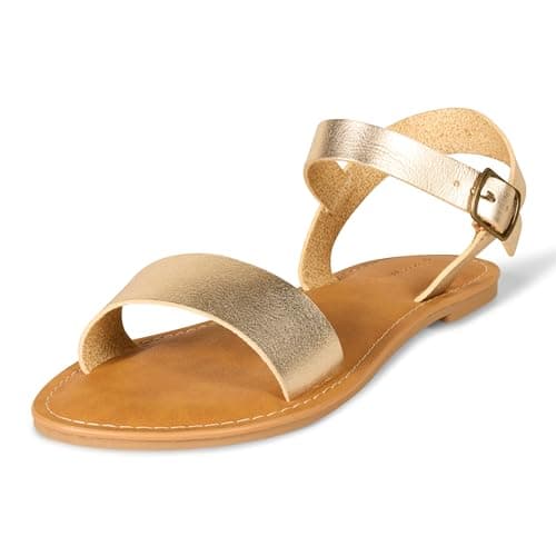 Amazon Essentials Women's Two Strap Buckle Sandal, Gold, 5.5 UK