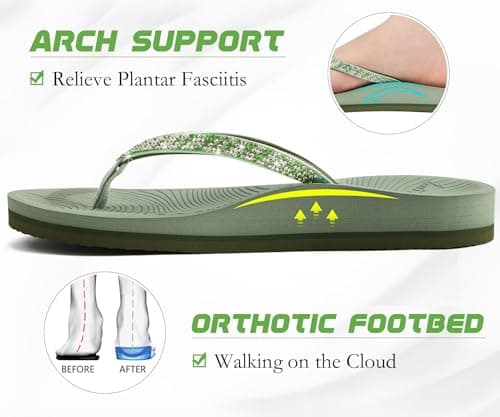 KuaiLu Women's Rhinestone Flip Flops Arch Support Yoga Mat Cushion Sandals — view 3
