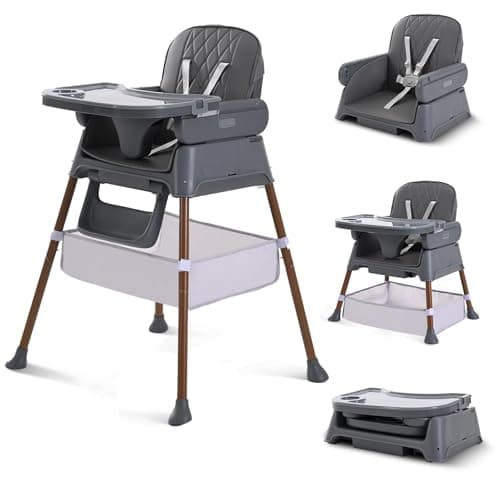 High Chairs for Babies and Toddlers, Adjustable Convertible 3 in 1 Baby High Chair, Portable Compact Baby Infant Feeding Chair Travel Highchair Booster for Toddler, from 6 Month to 3 Years Dark Grey