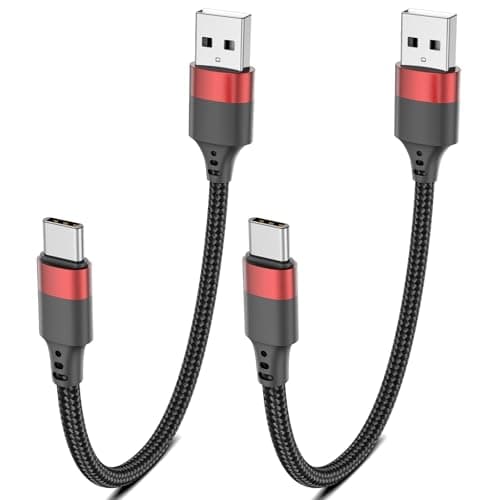 2Pack Short USB C Charger Cable 20cm/0.2M USB to USB C Cable Type C Apple Car Play Fast Charging Cord Braided USB A to USB C for iPhone 17 16 15 Pro, Samsung Galaxy S26 S25 S24 Pixel 9 8, Switch, PS5