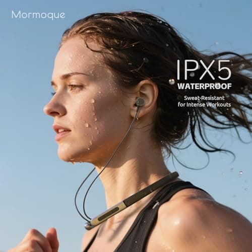 MORMOQUE Neckband Bluetooth Headphones,Wireless Earbuds with Magnetic Switch,Built-in Microphone Earphone,40H Playtime,ENC+IPX5 Waterproof HD Bass,for Sports/Running/Gym/Travel,Compatible iOS/Android — view 2