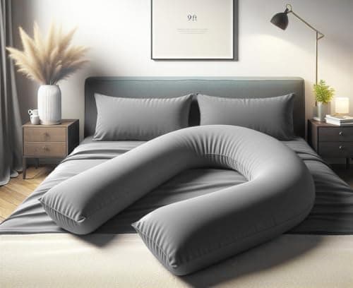 Velvet Stitch U Cover 12FT Polycotton Full Body Warm Cosy U Shaped Back Support Maternity Pregnancy U Pillow Cover Only (Grey)