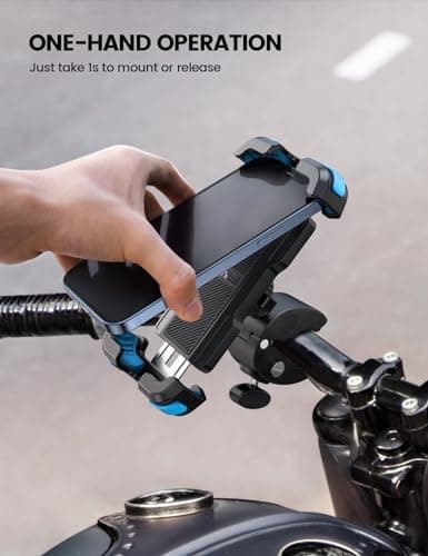 Lamicall Motorcycle Phone Holder Bike - Motorbike Phone Mount, Bike Phone Holder with Quick Release Handlebar Clamp for iPhone 17 16 15 14 Pro Max Plus Air, 13 12 11 Pro Max Mini, Xs, 4.7-6.8” - Blue — view 3