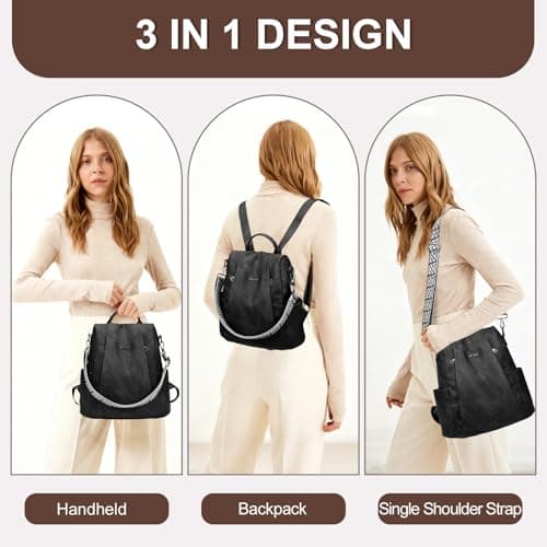 Eshow Womens Backpack Anti Theft Waterproof, Ladies Rucksack Vegan Leather Fashion, Daypack Small MakeUp bag With RFID, Handbag Shoulder For Travel School Work Light Black — view 2