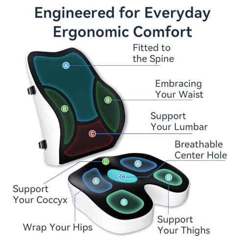 Travel Ease Memory Foam Seat Cushion & Lumbar Support Pillow Set, Ergonomic Comfort for Office Chair, Car Seat, Home Use & Travel, Chair Pad for Back and Butt Support, Black — view 4