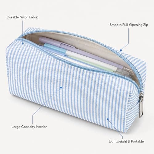 Large Capacity Striped Nylon Pencil Case for School & Travel - Lightweight Pen Pouch Holds Over 30 Pens, Cosmetic Makeup Bag & Stationery Organizer for Students, Professionals, Office & College — view 5