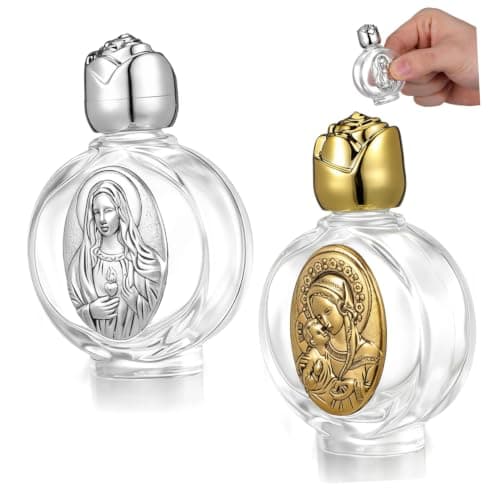 2Pcs Embossed Glass Holy Water Bottles, Leak-Proof Travel Containers