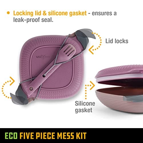 UCO ECO 5-Piece Camping Mess Kit with Bowl, Plate, Switch Spork Utensil Set - Plum Purple — view 4