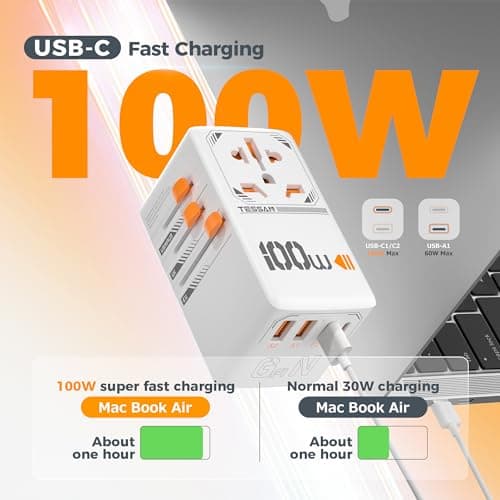 TESSAN 100W Universal Travel Adapter with 2 USB C and 2 USB A — view 4