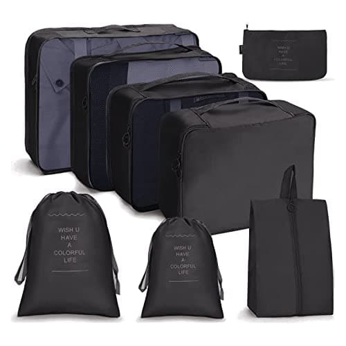 OSDUE Packing Cubes for Suitcase, 8 PCS Travel Organiser Packing Bags Lightweight Waterproof Luggage Packing Organizers for Clothes Shoes, Travel Accessories, Black
