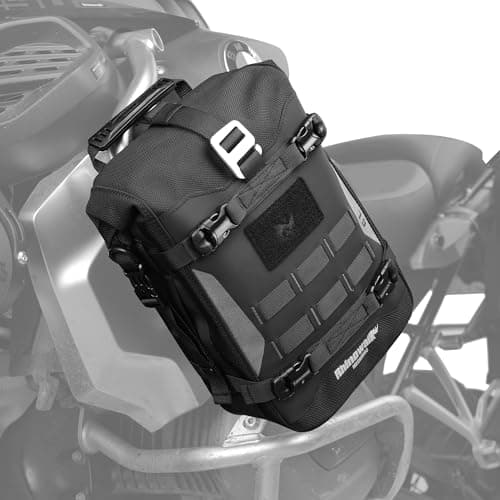 Rhinowalk Motorcycle Crash Bar Bag Waterproof Motorcycle Saddle Bag Side Bag 6L (Expandable to 7L) Black Leaf Pattern