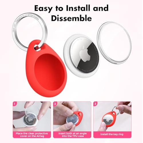 UNBREAKcable 360° Protective Case for AirTag (1st & 2nd Generation) [4 Pack], TPU Full Cover Keyring Holder with 304 Stainless Steel Keychain, Scratch-Resistant Design for Keys, Bags, Luggage — view 4