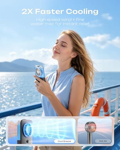 Otlonpe Mini Handheld Portable Mist Fan, Small Rechargeable Handheld Fan with Water Mist Spray, 4 Speeds, LED Display, Foldable Stand, Mini Personal Misting Cooling Fans for Travel — view 4