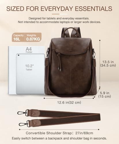 VX VONXURY Anti-Theft Backpack for Women Fashion PU Leather Backpack Purse With Detachable Shoulder Strap Vintage Handbag for Daily Work Travel — view 2