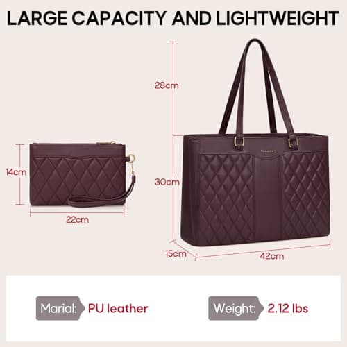 RAINSMORE Laptop Handbags for Women 15.6 Inch Ladies Work Bags with Compartments, PU Leather Laptop Tote Bag Waterproof Large Handbag Shoulder Bag for School Office Business — view 4
