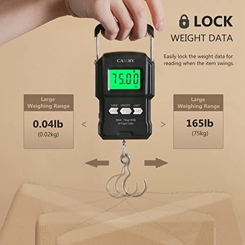 CAMRY Digital Luggage Scale with Hook and Measuring Tape, 165lb/75kg, Black — view 5
