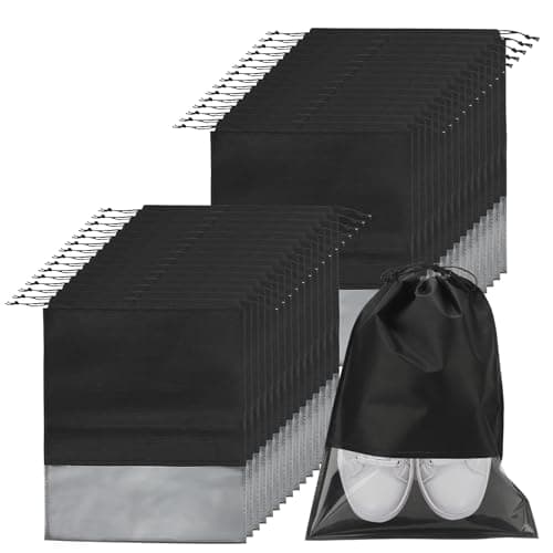JOIKIT 30 PCS 44 x 32cm Shoe Bags for Travel, Large Shoes Storage Bags with Clear Windows, Black Dust Proof Shoe Bag Organizers for Storage