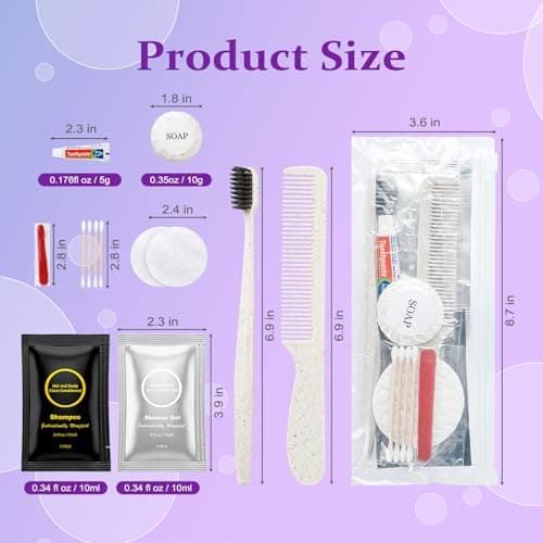 HQSLsund Travel Toiletry Kit Bulk, 7-in-1 Disposable Personal Hygiene Kit, Basic Toiletry Kits for Men & Women, Homeless Care Supplies Charity Kit for Guest, Hotel, Camping, Travel, Donation, Beige — view 2