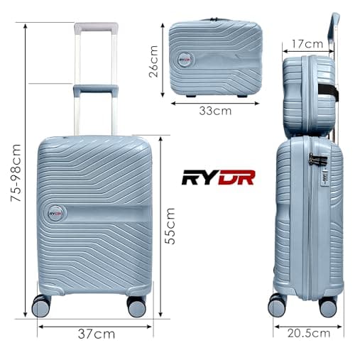 RYDR 2-Piece Lightweight Luggage Set Hard Shell Suitcase with Combination Lock Spinner Wheels Travel Carry On Hand Cabin Luggage with Beauty Case (Cool Blue) — view 2