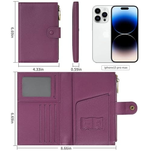 WASON Leather Passport Cover Travel Wallet RFID Blocking – Passport Holder Slot with Zipper Pocket for lD, Boarding Pass,Ticket, Cash, SD Card, Travel Essentials for Men and Women (Purple) — view 2