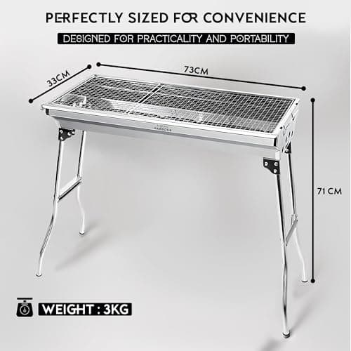 Home Harbour H1 Large Foldable Stainless Steel BBQ Charcoal Grill | Portable and Lightweight Barbecue | For Outdoor Picnics, Camping, Garden, Home Cooking Parties Grilling — view 5
