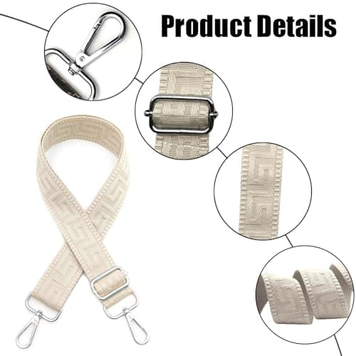 Funngy Wide Bag Strap,Handbag Strap Adjustable Wide Replacement Bag Strap 3.8cm Canvas Crossbody Shoulder Strap for Handbags Purses Totes Satchels and Backpacks with Silver Buckle — view 3