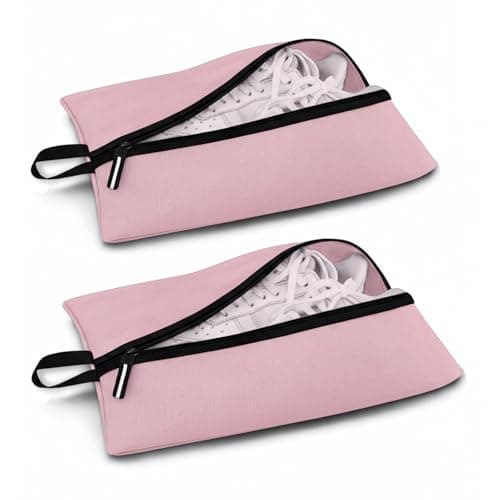 Shoe Bags for Travel, Waterproof Oxford Fabric, Zippered Shoe Storage Organiser with Handle, Lightweight Dustproof Shoe Pouch for Trainers, Gym, 16.5 x 9.8 Inches (Shoe Bag Pink-2 Pack)