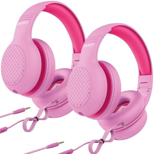 LOVETRENDS 2 Pack Wired Headphones Over-Ear – Pink Foldable Kids Headphones with Soft Cushion Earpads, 85–94dB Volume Limiter & Tangle-Free Cable – Lightweight Audio Headset for School, Travel & Home
