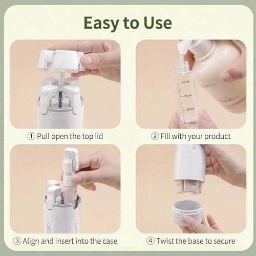 Krfapt 4 in 1 Travel Bottle Dispenser, 4 Pack 30ml Travel Bottles for Toiletries with Scale & Label – Refillable Leak Proof for Shampoo, Lotion, Conditioner, Portable Essentials Set (Green) — view 4