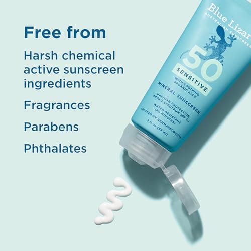 Blue Lizard SENSITIVE Mineral Sunscreen with Zinc Oxide, SPF 50+, Water Resistant, UVA/UVB Protection with Smart Cap Technology - Fragrance Free, 3 oz. Tube — view 6
