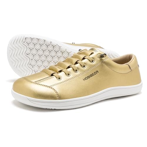 HOBIBEAR Womens Mens Wide Minimalist Barefoot Fashion Trainers Zero Drop Shoes Gold — view 2