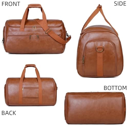 BAOSHA Vegan Leather Garment Bag Travel Duffle Bag Hybrid Hanging Suit Luggage Bag for Men XZ-03, Brown, Leather Garment Bag for Men — view 6