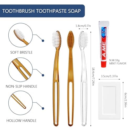 100 Sets Disposable Toothbrush with Toothpaste and Soap, Travel Toiletries Kit Bulk, Hotel Guest Supplies Set with 50 Clear and 50 Brown Toothbrushes for Travel Camping Guest Use — view 2
