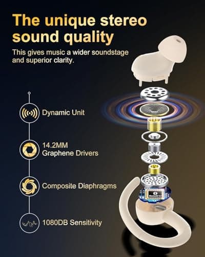 Sports Wireless Earbuds with EarHooks HiFi Stereo Sound with ENC Mic, Beige — view 2