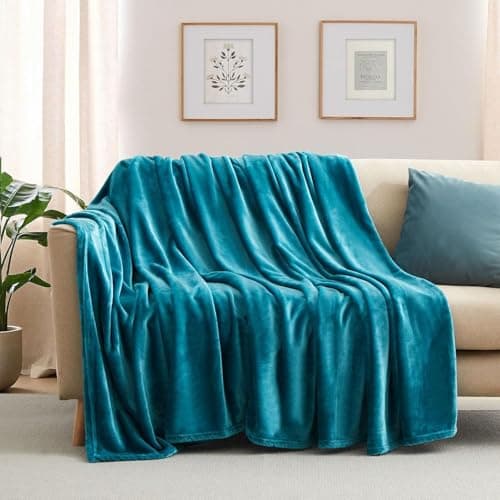 MOONLIGHT20015 Silk Touch Warm 2 Pack Fleece Blankets - 400 GSM Throws for Sofa Fluffy Blanket Bed Throw for Bedroom, Couch, Travel, Kids, Bedroom Accessories Teal, Throw/Single (130 X 150CM) — view 4
