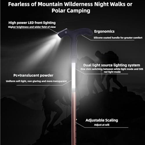 JT-HLM Luminous Trekking Pole, Height Adjustable Walking Sticks for Women and Men, Walking Stick with LED Light for Night Climb, Recharged Glowing Travel Trekking Pole IP67 Waterproof Hiking Poles — view 4