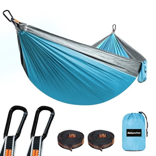 NATUREFUN Ultra-Light Travel Camping Hammock | 300kg Load Capacity,(275 x 140 cm) Breathable,Quick-drying Parachute Nylon | 2 x Premium Carabiners,2 x Nylon Slings Included | Outdoor Indoor Garden