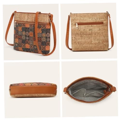 Ameble Tan Cork Boho Crossbody Purse for Women, 8.27x9.06 Inch Lightweight Shoulder Bag, Cork Handbag for Casual Daily, Travel, Beach — view 5
