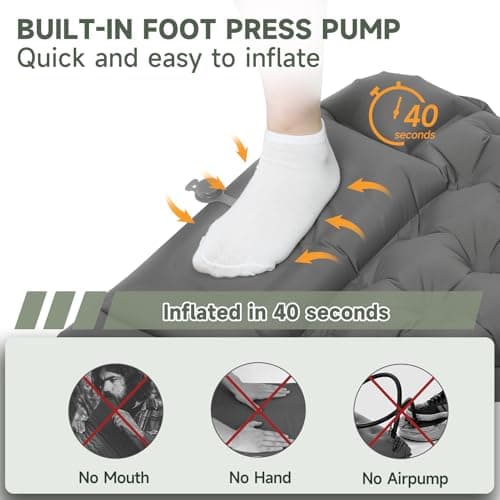Aptliton Inflating Sleeping Pad for Camping, 10cm Thickness Camping Mat with Built-in Foot Pump, Inflatable Sleeping Mat with Pillow for Backpacking, Camping, Hiking (Grey) — view 4