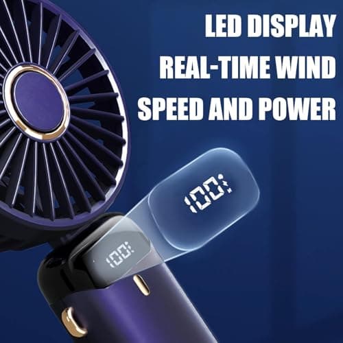 Jsdoin Hand Held Fan,Portable Handheld USB Rechargeable Fans with 5 Speeds,Battery Operated Mini Fan Foldable Desk Desktop Fans with LED Display for Home Office Bedroom Outdoor Travel (DarkBlue) — view 4